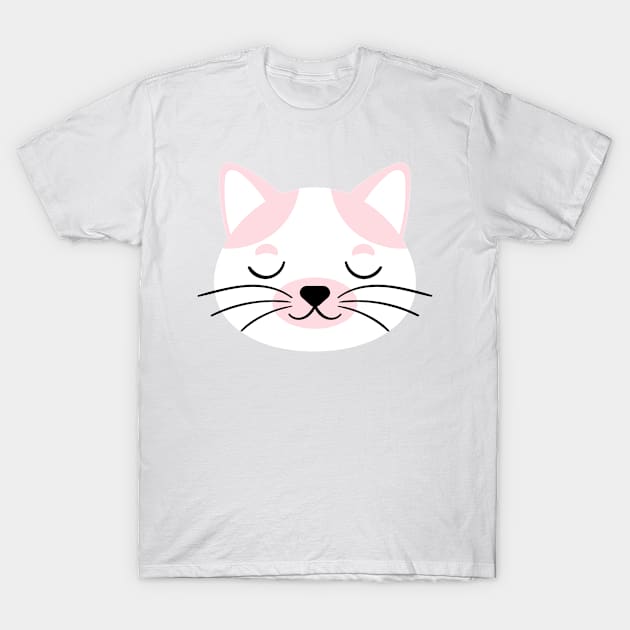 Cute Pink and white Cat face T-Shirt by Syressence